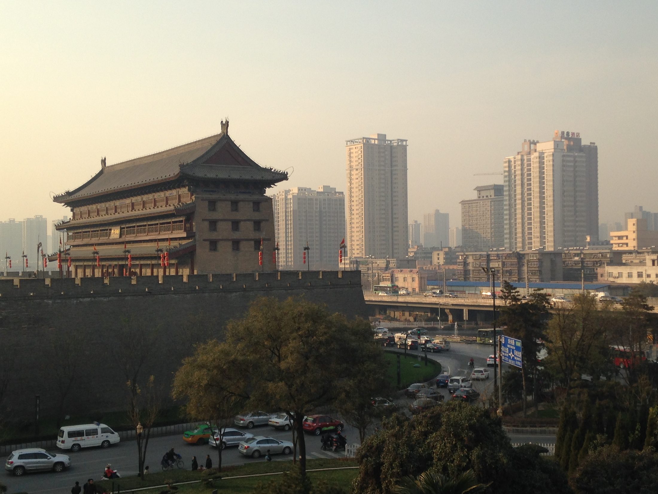Xi'an's City Wall and gate towers holding the line between the old city and the modern skyline beyond.